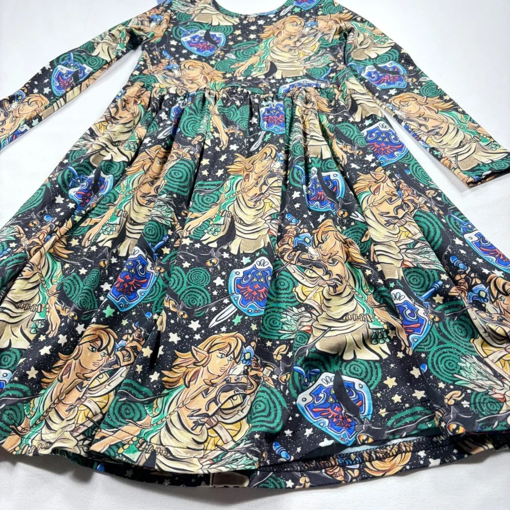 Cozco Girls Zelda Link Bamboo Viscose Long Sleeve Twirl Dress 3T New Fantasy
